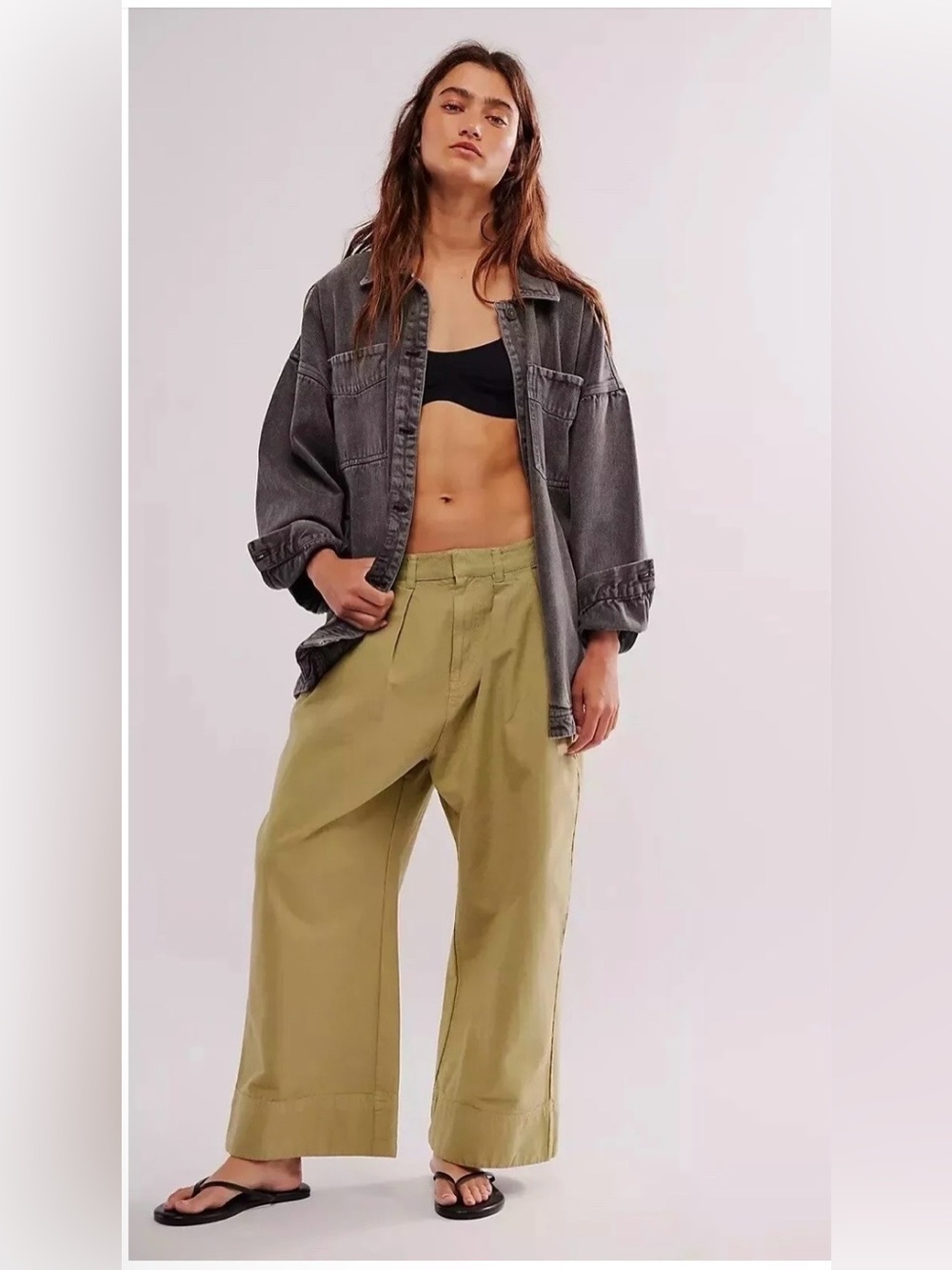 Free People Size 4 Sweet Talk Chino Wide-Leg Pants in Dried Aloe GUC